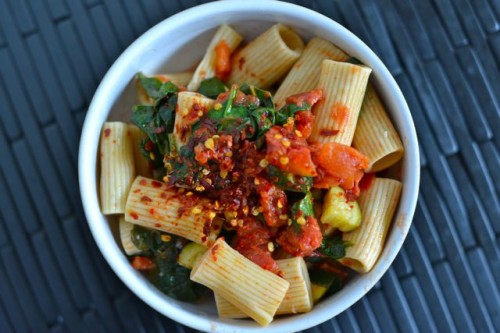 Weeknight Pasta with Tomatoes, Zucchini, and Kale